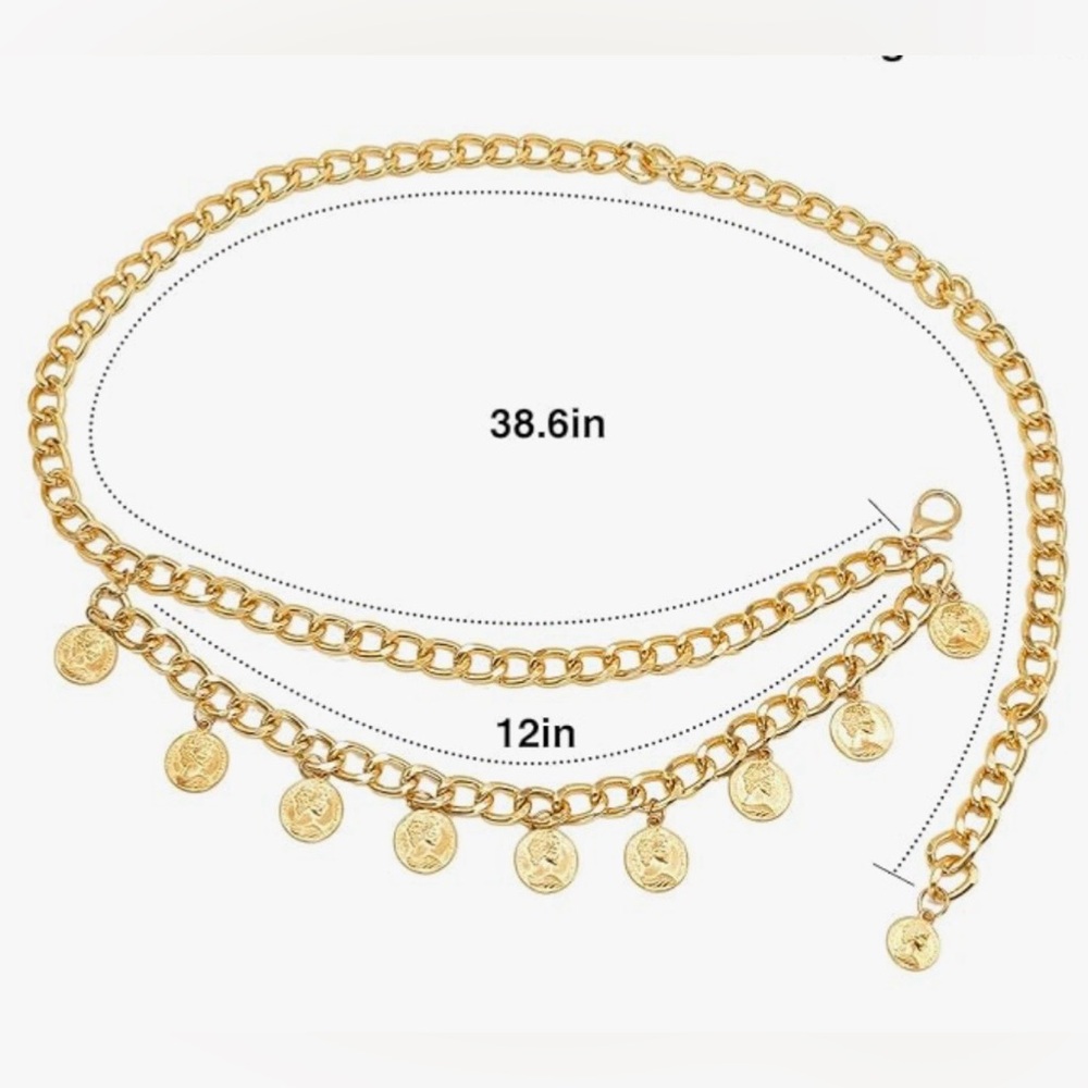 Gold Tone Multi Layer Chain Belt/necklace with Coins (New in Package) - Picture 6 of 7